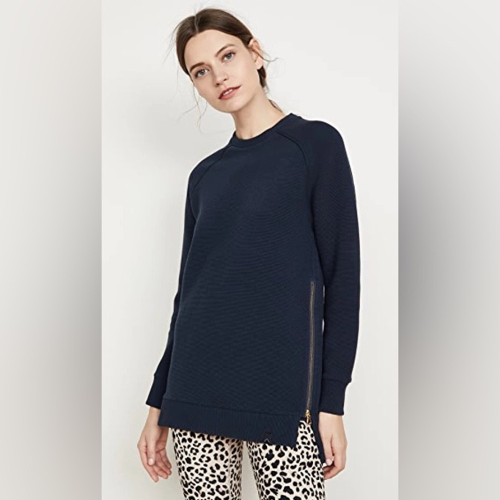 Varley Navy Ribbed Side Zip Sweatshirt | Oversized Pullover | Size S